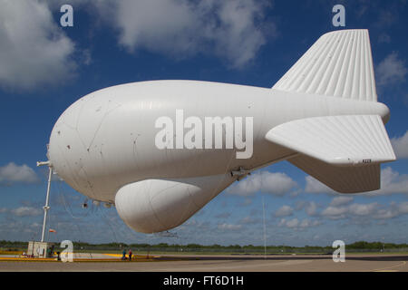 Rio Grande City, TX - The Tethered Aerostat Radar System (TARS) is low-level airborne ground surveillance system that uses aerostats (moored balloons) as radar platforms.  U.S. Customs and Border Protection, Air and Marine Operations use the TARS to provide persistent, long-range detection and monitoring (radar surveillance) capability for interdicting low-level air, maritime and surface smugglers and narcotics traffickers. Photographer: Donna Burton Stock Photo