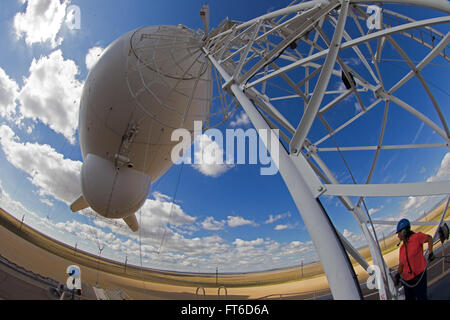 Marfa, TX - The Tethered Aerostat Radar System (TARS) is low-level airborne ground surveillance system that uses aerostats (moored balloons) as radar platforms.  U.S. Customs and Border Protection, Air and Marine Operations use the TARS to provide persistent, long-range detection and monitoring (radar surveillance) capability for interdicting low-level air, maritime and surface smugglers and narcotics traffickers. Photographer: Donna Burton Stock Photo