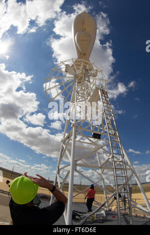 Marfa, TX - The Tethered Aerostat Radar System (TARS) is low-level airborne ground surveillance system that uses aerostats (moored balloons) as radar platforms.  U.S. Customs and Border Protection, Air and Marine Operations use the TARS to provide persistent, long-range detection and monitoring (radar surveillance) capability for interdicting low-level air, maritime and surface smugglers and narcotics traffickers. Photographer: Donna Burton Stock Photo