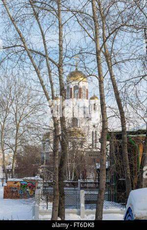 View through the trees to Saviour on Blood Cathedral in winter Stock Photo