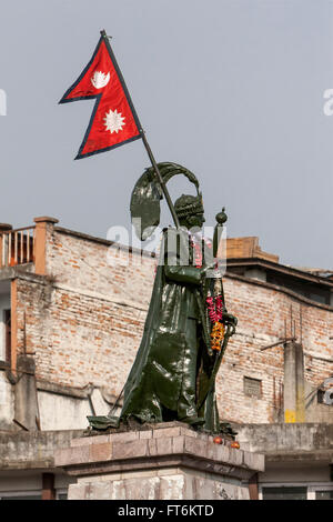 Nepal, Kathmandu.  King Mahendra Statue, Durbar Marg Roundabout. Stock Photo
