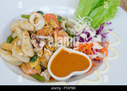 Fried Seafood Sukiyaki Stock Photo