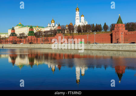 Beautiful view of the Moscow Kremlin in the early morning by the river, Russia Stock Photo