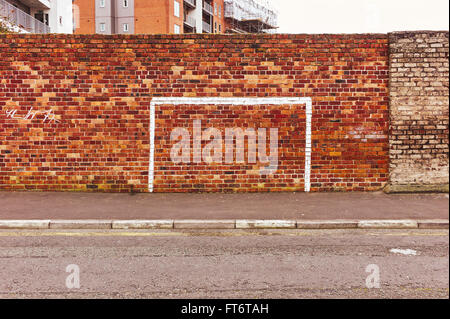 Goal painted on a brick wall in Liverpool Stock Photo