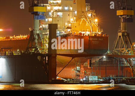 Cargo ship in the dry dock of Blohm und Voss, Hamburg, Germany, Europe Stock Photo