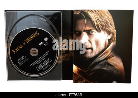 BARCELONA, SPAIN - DEC 27, 2014: Game of Thrones, television series created for HBO, on Blu-Ray disc edition. Stock Photo