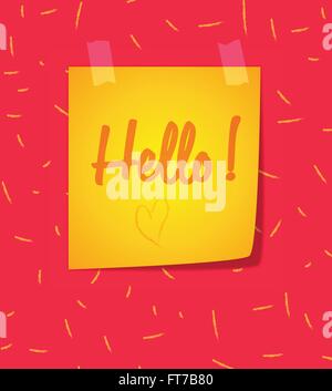 Hello paper note. Vector illustration. Text Hello on yellow note paper. Stock Vector