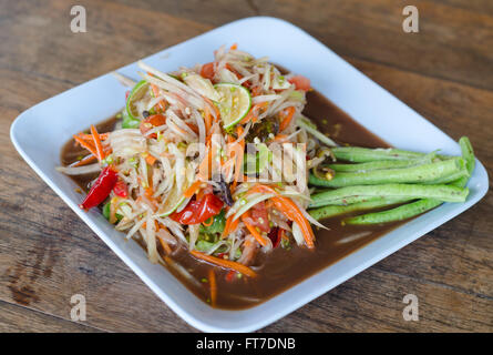 spicy papaya salad with salted crab and fermented fish Stock Photo