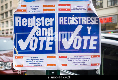 Signs encouraging voter registration in New York on Saturday, March 19, 2016.  (© Richard B. Levine) Stock Photo