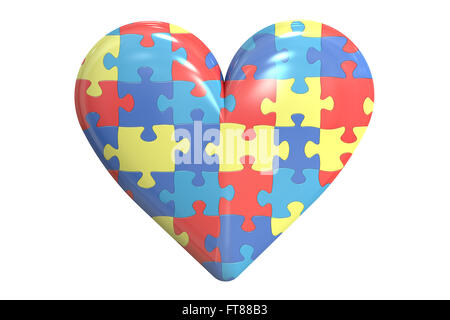 Autism concept with heart, 3D rendering isolated on white background Stock Photo