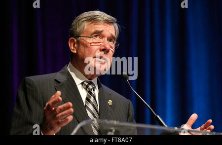 U.S. Customs and Border Protection Commissioner R. Gil Kerlikowske delivers opening remarks at the 2015 East Coast Trade Symposium held in Baltimore, Md., Nov. 4, 2015. (U.S. Customs and Border Protection Photo by Glenn Fawcett) Stock Photo