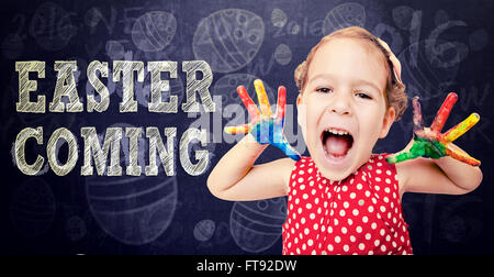 Happy child announcement Easter time Stock Photo