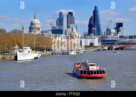 London, England, UK. City Cruises tourist boat on the River Thames Stock Photo