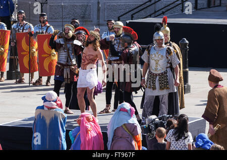 'The Passion of Jesus' at Trafalgar Square, performed by Wintershall Charitable Trust on Good Friday, London England United Kingdom UK Stock Photo