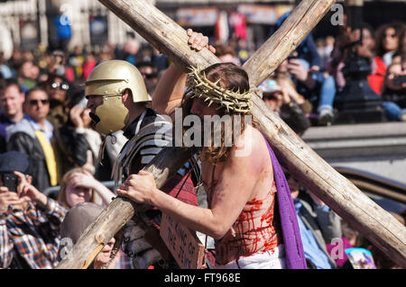 'The Passion of Jesus' at Trafalgar Square, performed by Wintershall Charitable Trust on Good Friday, London England United Kingdom UK Stock Photo