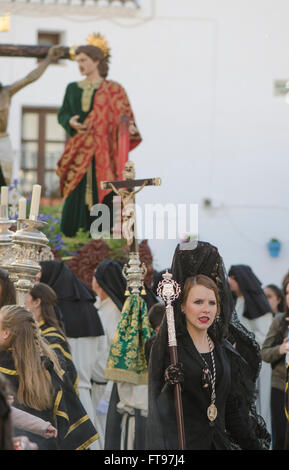 Mijas, Andalusia, Spain. 25 march 2016. Good Friday procession in Andalusian white village of Mijas, Malaga Province. Credit:  Perry van Munster/ Alamy Live News Stock Photo