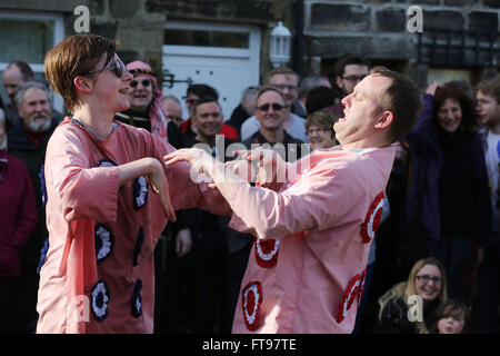 Heptonstall, UK, 25th March 2016. Characters from the Midgley Players acting out the pace egg play in Heptonstall, UK, 25th March 2016 Credit:  Barbara Cook/Alamy Live News Stock Photo