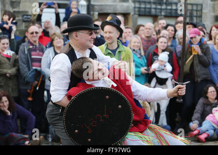 Heptonstall, UK, 25th March 2016. A scene from the pace egg play in Heptonstall, UK, 25th March 2016 Credit:  Barbara Cook/Alamy Live News Stock Photo