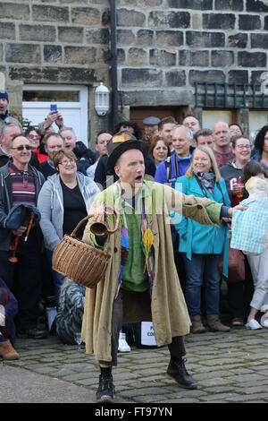 Heptonstall, UK, 25th March 2016. 'Toss Pot' in character for the pace egg play in Heptonstall, UK, 25th March 2016 Credit:  Barbara Cook/Alamy Live News Stock Photo