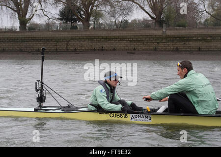 London, UK. 26th Mar, 2016. The Boat Race. The Cancer Research UK Boat Races 2016. Held on the Tideway, River Thames between Putney and Mortlake, London, England, UK. Tideway Week. (Practice Outings during the week preceding the Races which take place on Easter Sunday 27 March 2016.) Cambridge University (CUBC) Blue crew on a Practice Outing. Credit:  Duncan Grove/Alamy Live News Stock Photo