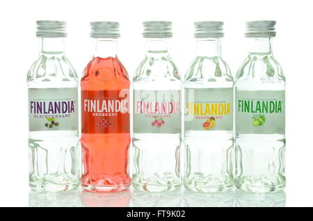 Variety of natural flavoured Finlandia vodka isolated on white background. Stock Photo