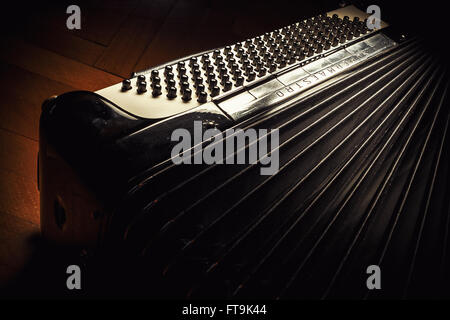 Details of an old accordion, closeup view. Stock Photo