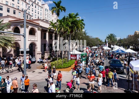 Miami Florida,Coral Gables,Carnaval Carnival Miracle Mile,street festival,annual celebration,Hispanic crowd,families,vendors,booths,stalls,FL160306021 Stock Photo