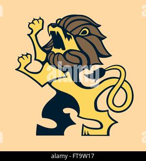 Vector stylized rampant roaring lion heraldic beast symbol, logo crest emblem or coat of arms illustration Stock Vector