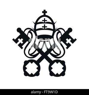 Coat of arms of Vatican City State and the Holy See symbol emblem flag, crossed keys and tiara simple monochromatic vector icon Stock Vector