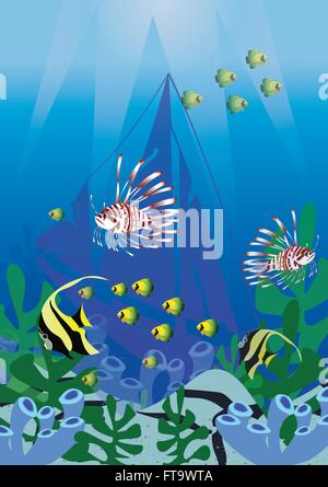 Ocean world under the sea illustrations Stock Vector