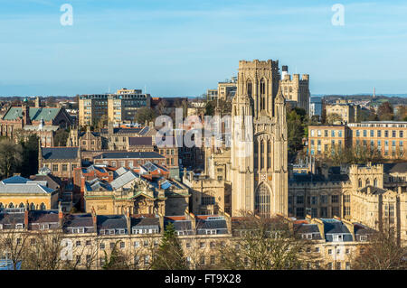 Wills Memorial Tower, Bristol University, from the Cabot Tower in Bristol, South West England Stock Photo