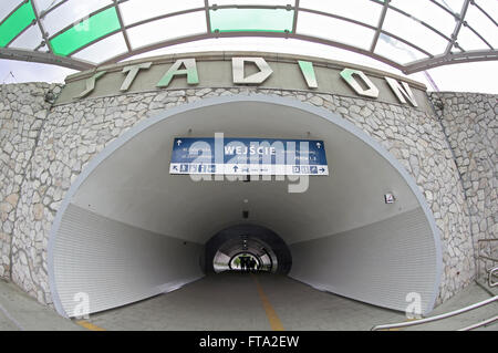 Warszawa Stadion railway station in Warsaw city, Poland, located in the district of Praga Poludnie close to the National Stadium. The station was renovated shortly before the Euro 2012 football championships Stock Photo