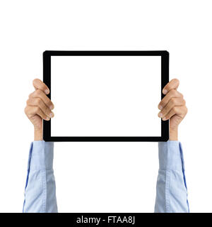 business hand holding tablet showing screen display Stock Photo