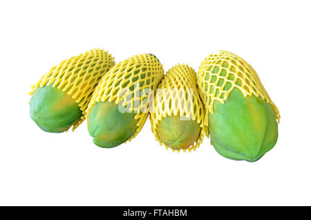 Organic papaya (Carica papaya L) isolated on white background with clipping path. Stock Photo