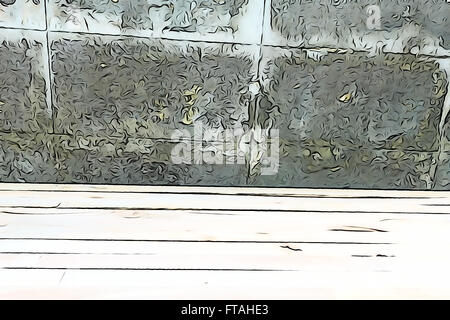 Empty wooden table over grunge cement wall with photo filter Stock Photo