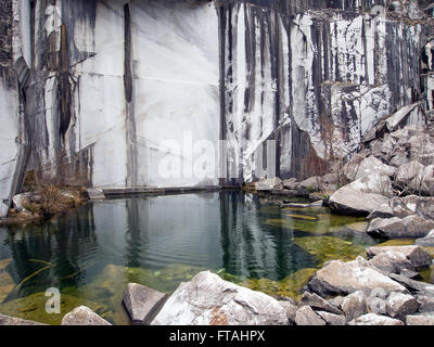 Natural pool in old,abandoned marble quarry. Reclaimed by nature. With algae, reflections etc. And ripples! Stock Photo