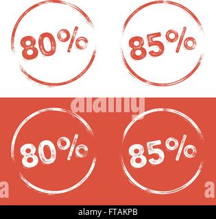 80 percent and 85 percent stamp print illustration in a letterpress, grunge look Stock Vector