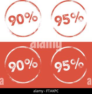 90 percent and 95 percent stamp print illustration in a letterpress, grunge look Stock Vector