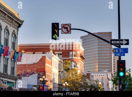 Buildings along 5th Avenue. Downtown San Diego, California. Stock Photo