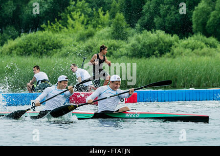 Chelyabisk, Russia - June 25, 2015: kayakers competing during the Championship in rowing, kayaking and Canoeing Stock Photo