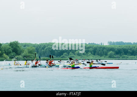 Chelyabisk, Russia - June 25, 2015: kayakers competing during the Championship in rowing, kayaking and Canoeing Stock Photo