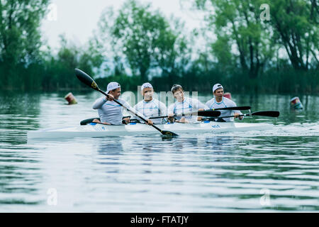 Chelyabisk, Russia - June 25, 2015: kayakers competing during the Championship in rowing, kayaking and Canoeing Stock Photo