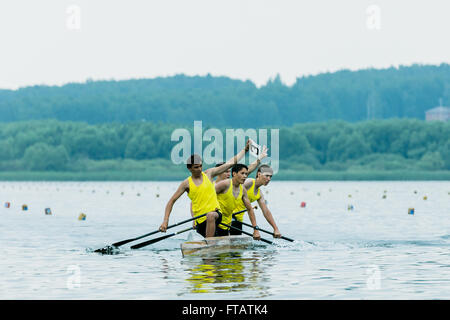 Chelyabisk, Russia - June 25, 2015: kayakers competing during Championship in rowing, kayaking and Canoeing Stock Photo