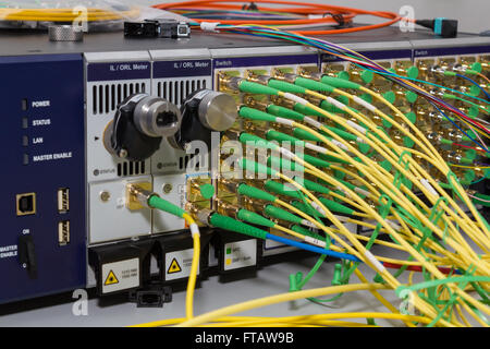 Modern fiber optic testing equipment - MTP FC connector analyzer Stock Photo