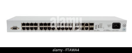 Professional network indistrial gigabit switch isolated on white background with combo SFP ports Stock Photo