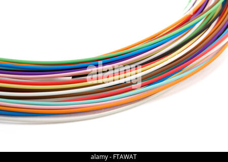 colored tight buffered optical fibers on white background Stock Photo
