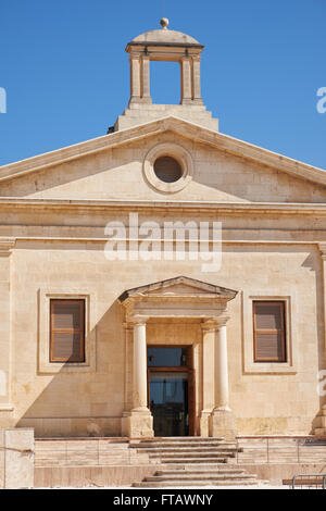 The facade of Malta Stock Exchange building, former Garrison Chapel. Valletta, Malta Stock Photo