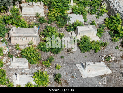 Small cemetry near Abbey of the Dormition on Mount Zion in Jerusalem, Israel Stock Photo