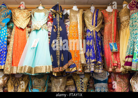 Indian and Asian dresses and saris in retail display Stock Photo