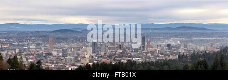 Portland Oregon downtown cityscape with Mount Hood Panorama Stock Photo